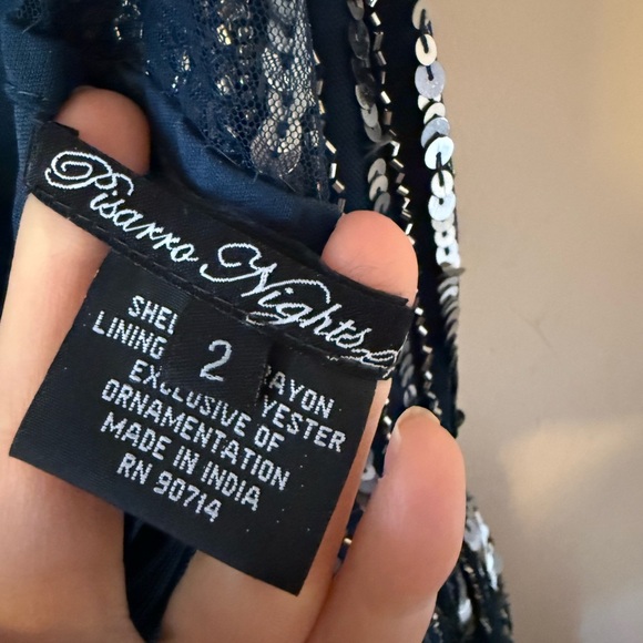 Pisarro night beaded navy tiered gown size 2 nwt - Picture 4 of 8